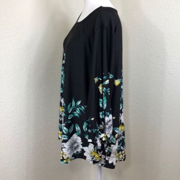 Always Indigo Plus Floral Design Tie Sleeve Top Size 1X NWT - Picture 4 of 8